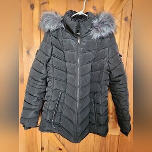 Nautica Black Puffer Jacket with Faux Fur Hood